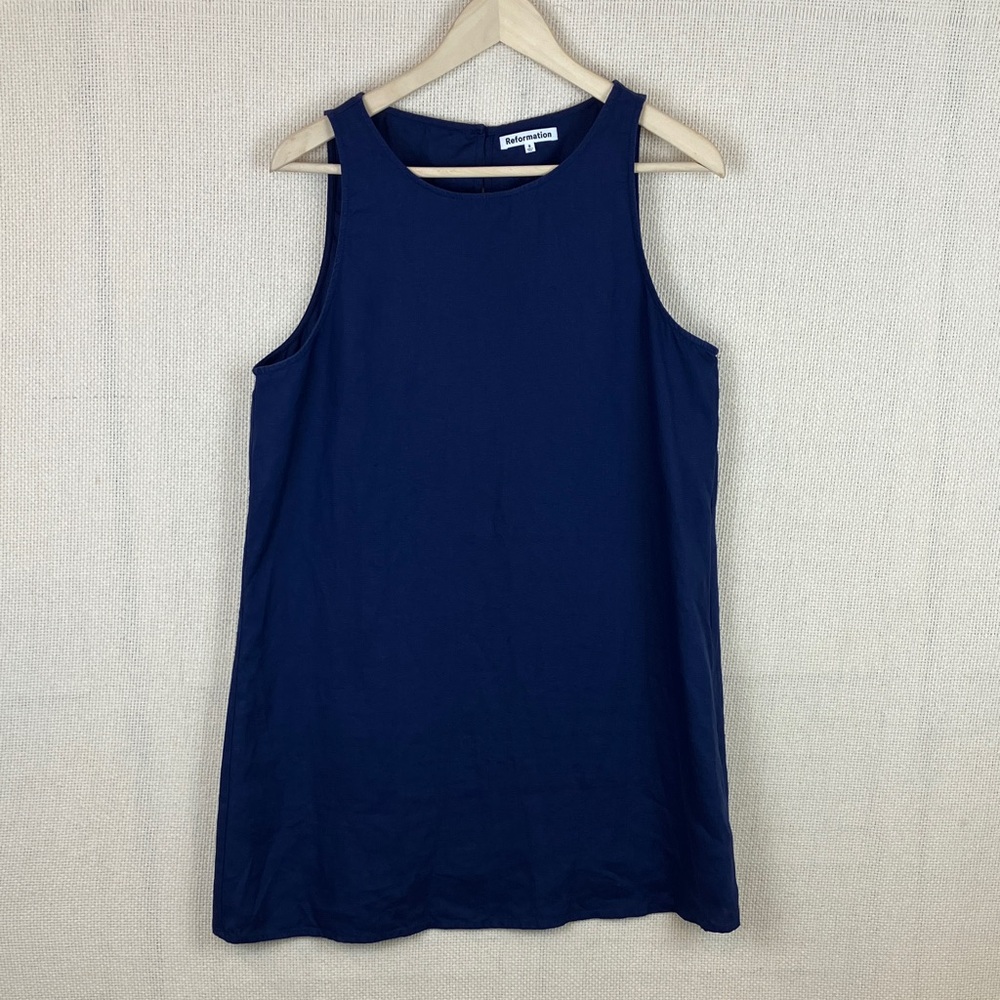 Reformation Jessi Linen Dress Sleeveless Navy Blue Size 8
